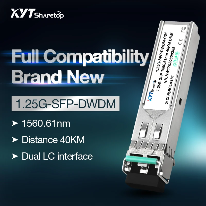 

Sharetop 40/80/120km 1.25G DWDM single mode dual fiber SFP-1.25G-DW C21~C60 LC port full compatible can customized