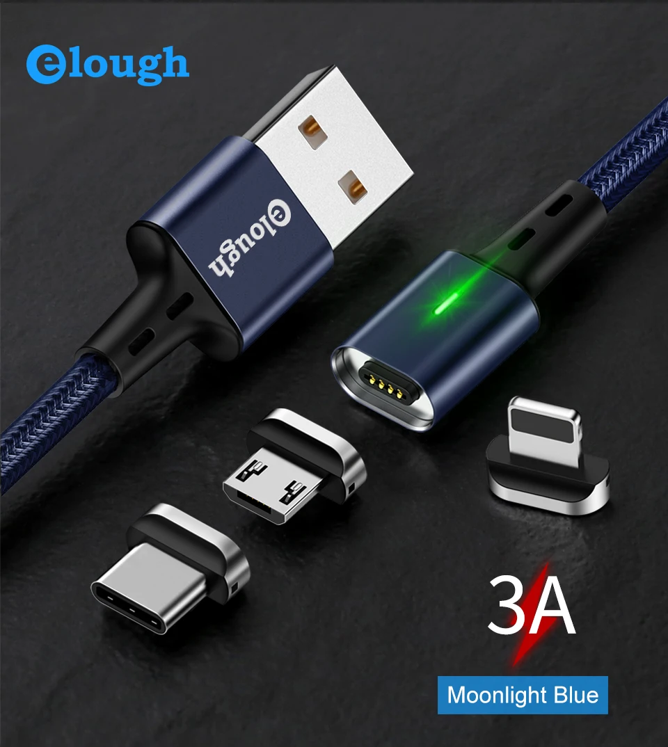 Elough led micro usb кабель для xiaomi redmi note 5 pro зарядное устройство для телефона Магнитный кабель для iphone usb type c Магнитный зарядный кабель
