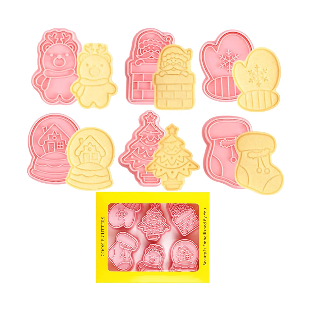 

6-piece Christmas Cookie Cutter Set Plastic Christmas Cartoon Character Fun Cookie Mold Kitchen Convenient Gadgets