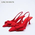 Сандалии LMCAVASUN женские на высоком каблуке-шпильке, модные босоножки с заостренным носком, с котом ZA, с черным бантом, в Испании