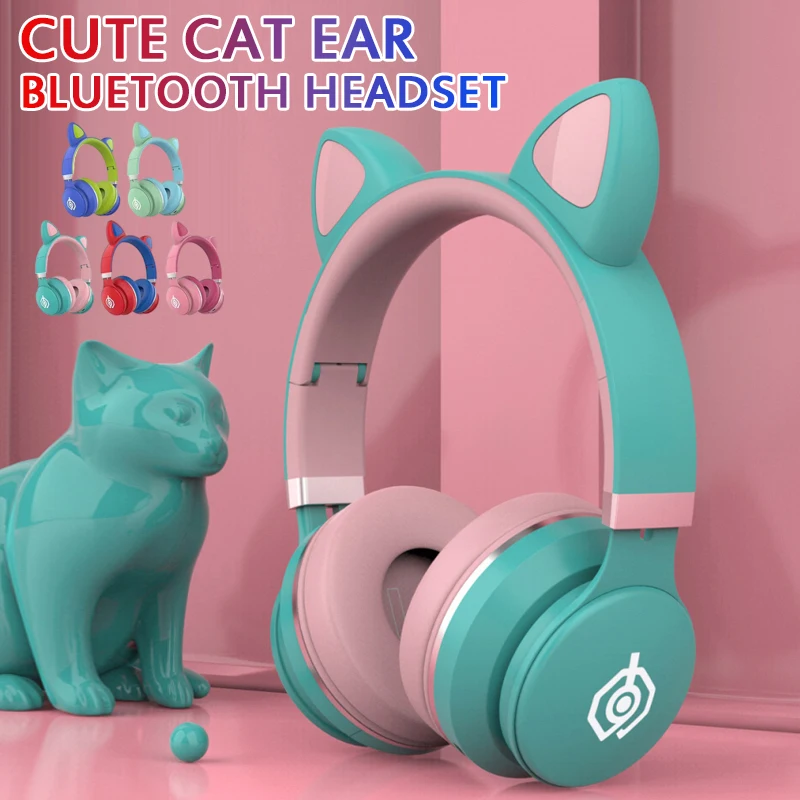 

Blue tooth5.0 Headphones LED Noise Cancelling Girls Kids Cat Ear Cute Headset Support TF Card Jack 3.5mm Mic Wireless Headphones