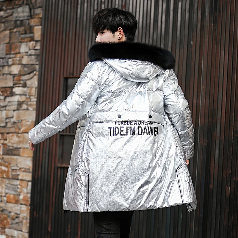 New down jacket fashion trend men's coat warm winter coat long fox wool collar white duck down coat high quality
