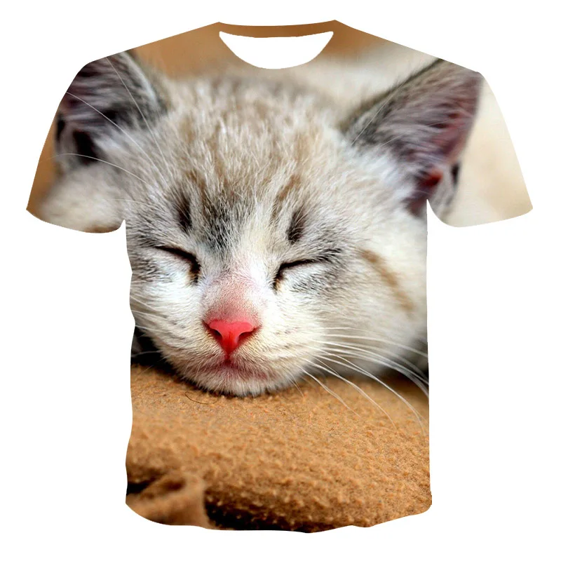 

2021 New Summer T-Shirt Unisex Short-Sleeved 3D Printing T-Shirt Animal Series Kitten Round Neck Pullover XXS-6XL Wholesale