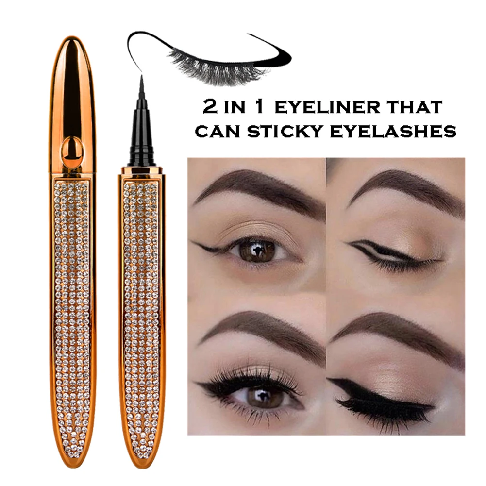 1 PC 2021 Self-adhesive 2 In Magic Lash Liner Glue Pen Non Magnetic No Diamond Bling Glitter Liquid Eyeliner Waterproof | Красота и