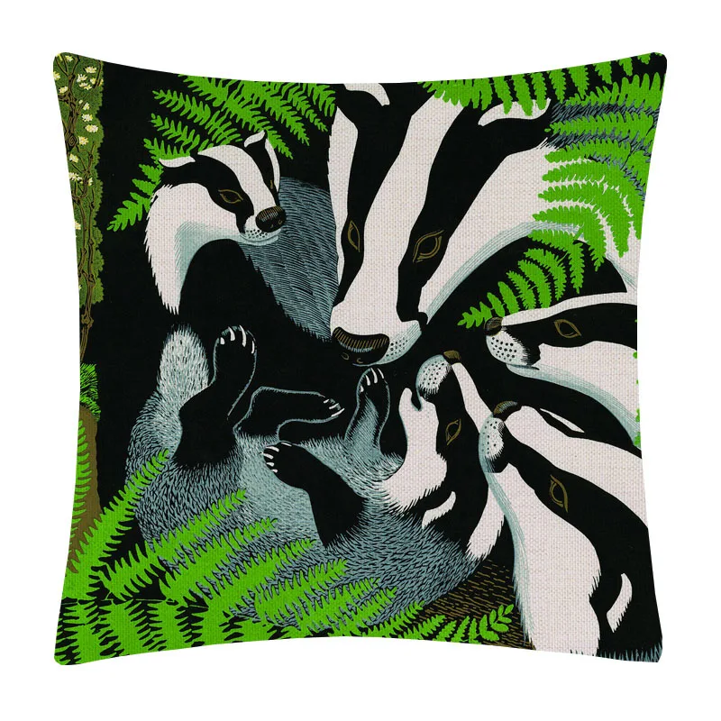 Cartoon Badger Animal Cushion Covers Linen Throw Pillow Cover 45X45cm Sofa Decoration | Дом и сад