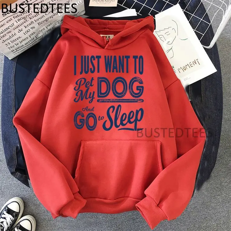 

I Just Want To Pet My Dog And Go To Sleep Harajuku Hoodies Aesthetic Women Funny Cartoon Grunge Hoodies Fashion Sweatshirts