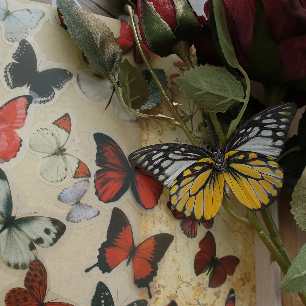 Стикеры в стиле джунглей лес красный черный бабочки для скрапбукинга подарочная