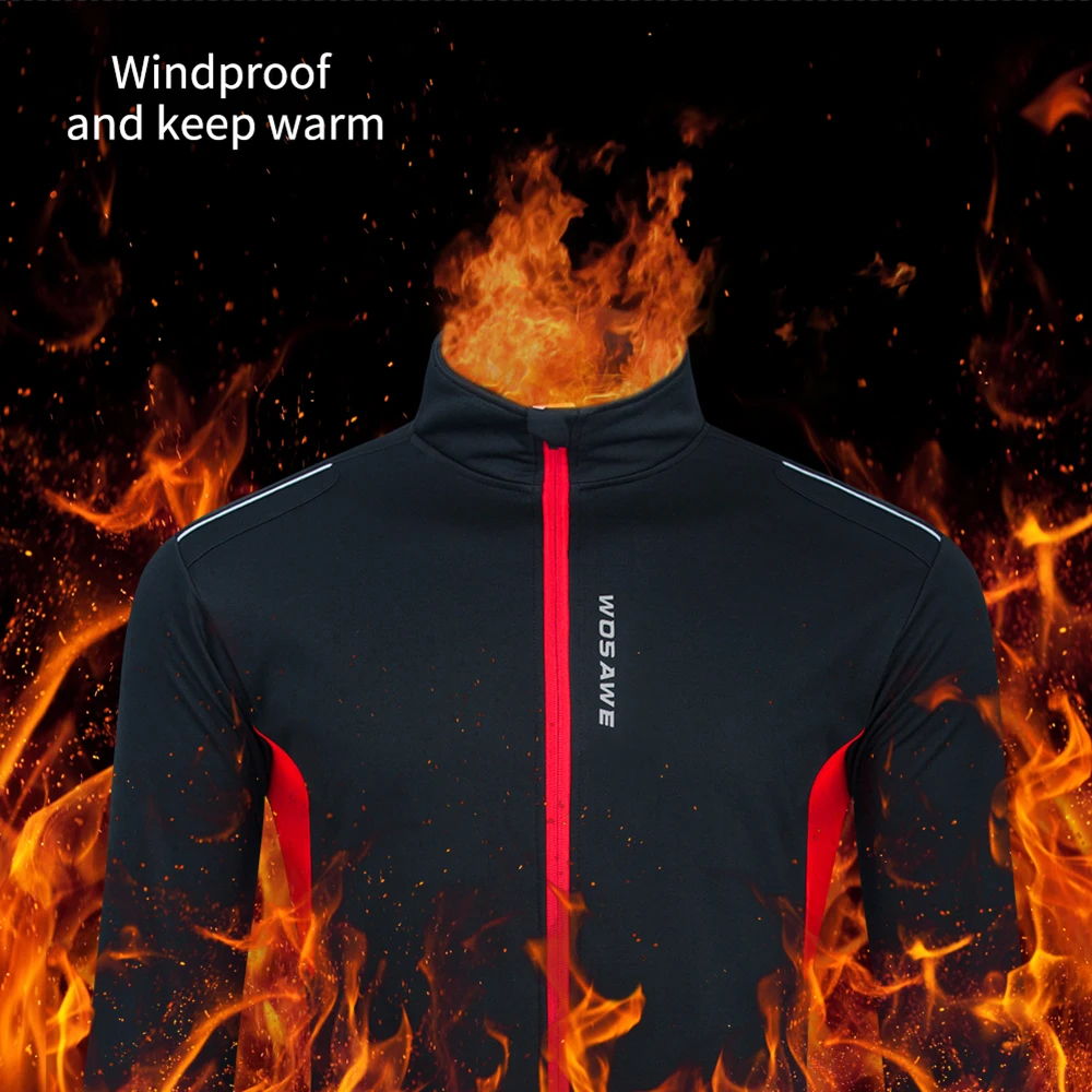 WOSAWE Winter Men's Cycling Jackets Thermal Warm Windproof MTB Bike Riding Jacket Windbreaker Skiing Bicycle Jersey