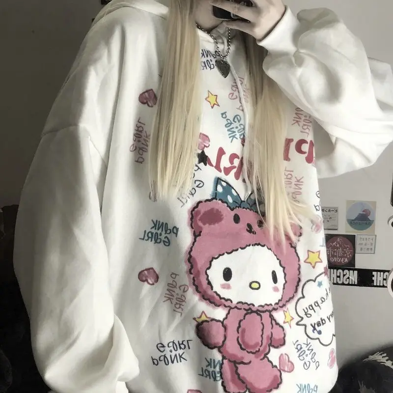 

Cute Anime Hoodie Women Autumn Kawaii Fashion Sweatshirt Women Funny Korean Long Sleeve Print Tops Vintage Oversized Hoodie