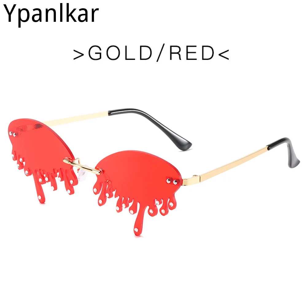 

Chic Rimless Candy Color Crystal Tear Sunglasses For Women Luxury Rhinestone Tassel Party Shades Red Green Sun Glasses