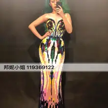 Sexy Women Stage Long Dress Sleeveless Full Of Colors Paillette Nightclub Party Dancer Singer Clothi