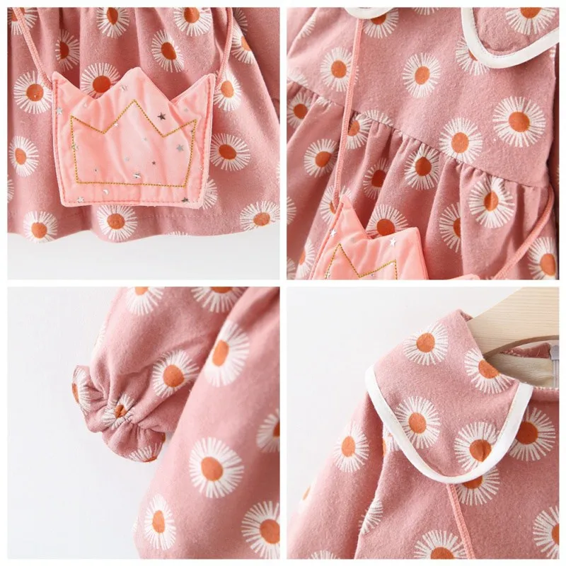 

Girls Dress With Bag Autumn Casual Baby Girls Floral Pattern Long Sleeve Dress With Crown Bag Kids Toddler Pageant Sundress