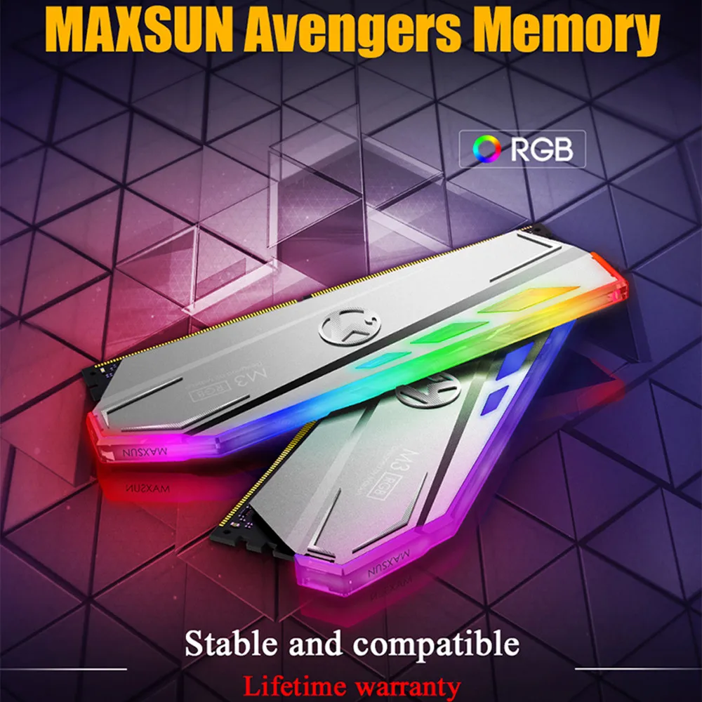 Модуль оперативной памяти MAXSUN с RGB-подсветкой ddr4 8 ГБ 3200 МГц интерфейс 288Pin