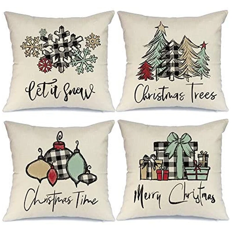 

Рождественские наволочки, буйвол, клетчатая елка, фермерский Рождественский Декор для дома, рождественские украшения, наволочки