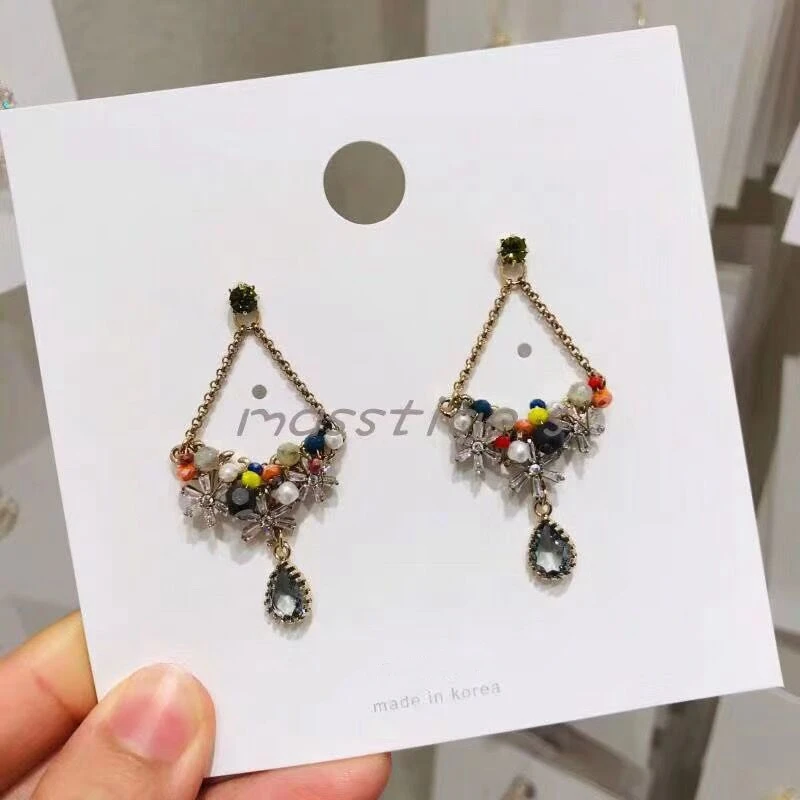 Женские серьги подвески MENGJIQIAO корейские Разноцветные капли с ромбовидным