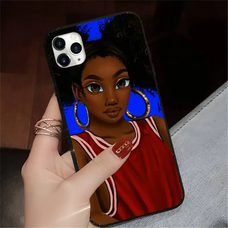 

African Afro Melanin Poppin Black Girl Custom Phone Case for iPhone 11 12 pro XS MAX 8 7 6 6S Plus X 5S SE 2020 XR mini