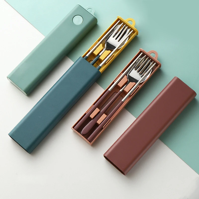 

Korean 3-Piece Portable Utensil Stainless Steel Travel Cutlery Sets Flatware Set Includes Spoon Chopsticks Fork with Case