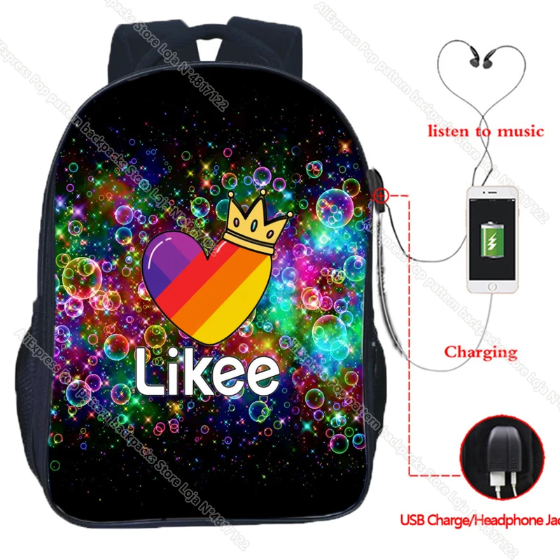 

16 Inch LIKEE Backpack Cosplay Satchel School Shoulder Laptop Bag Russia Style Usb Charging Rucksack Cat Fox Children Travel Bag