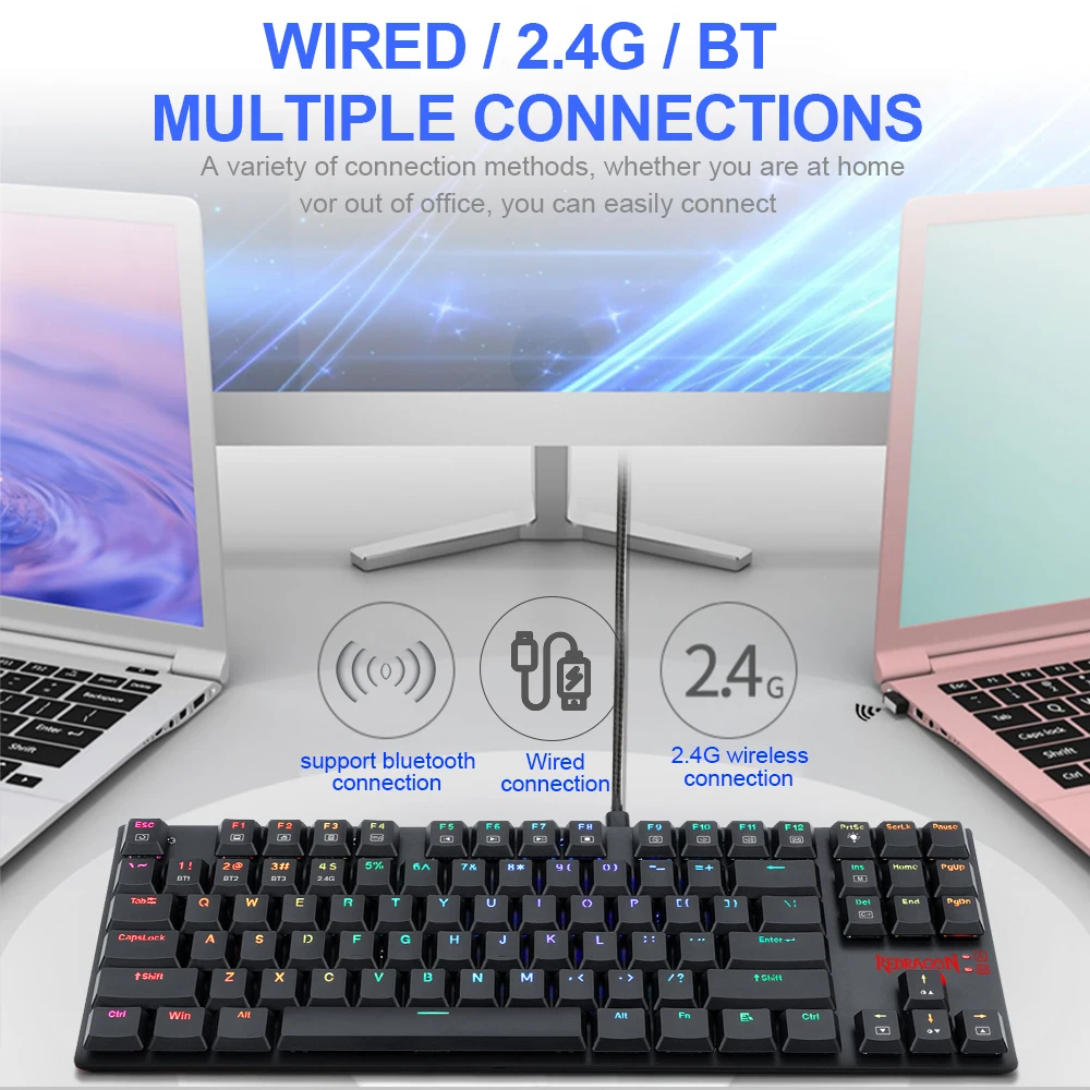Redragon K607P KBS Aps por RGB поддержка Bluetooth 5 0 Беспроводная USB 2 4G двойной режим Механическая
