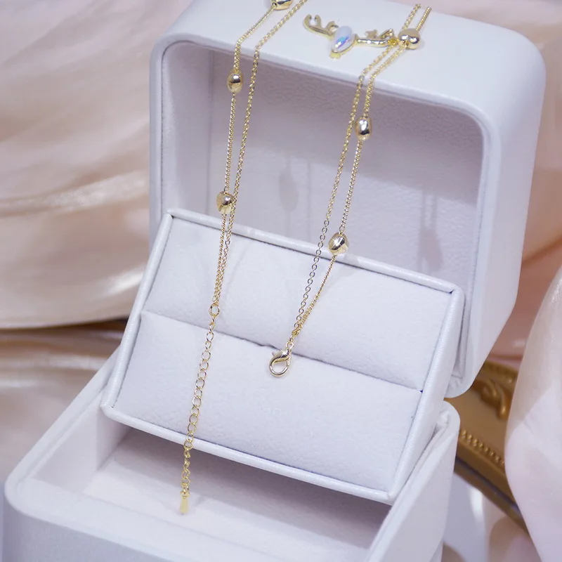 

2021 Women's Elegant Double Layer Heart Zircon Necklace Gold Color Charm Clavicle Chain Necklace Fashion Wedding Bridal Jewelry