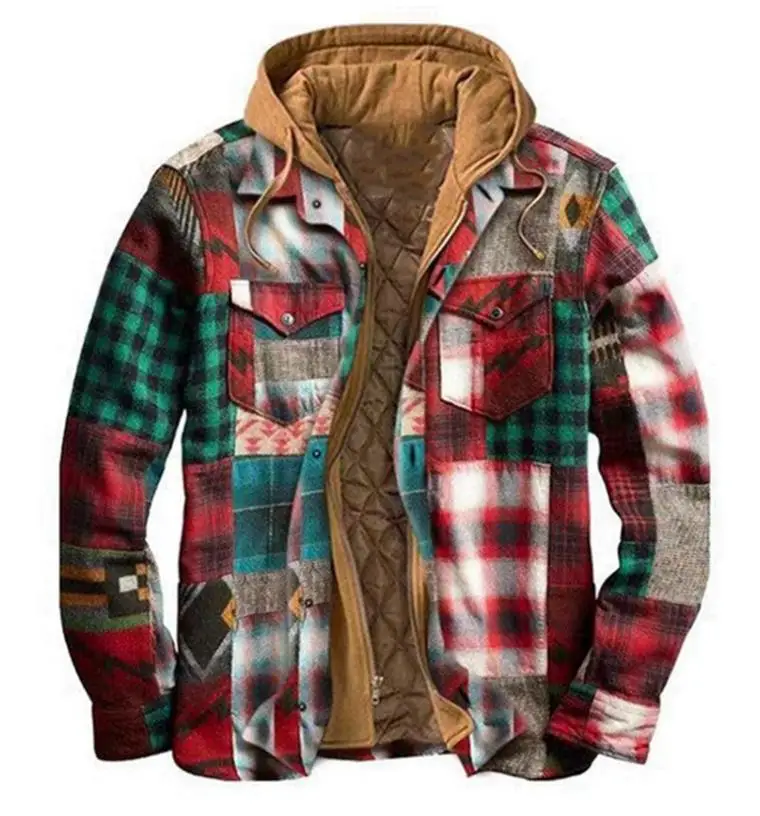 

Winter Warm Popular Men's Thick Cotton Plaid Jackets Long Sleeve Loose Hooded Jacket for Male Chamarras Para Hombre 2021