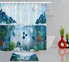 Занавеска для душа подводная World Fish 3 D, водонепроницаемая Шторка для ванной из полиэстера, декоративный набор аксессуаров для ванной комнаты с 12 крючками