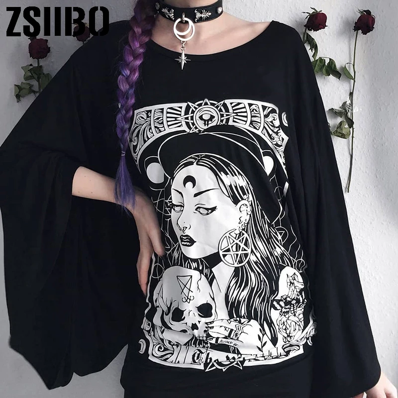 InsGoth женская футболка черная свободная готика гранж панк|Футболки| |