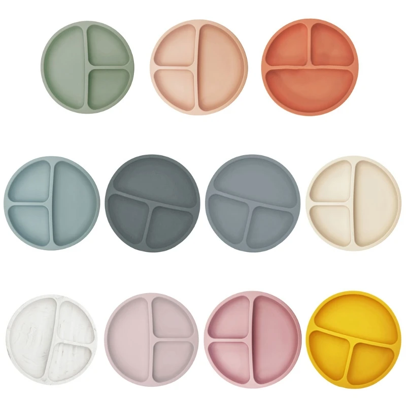 

57BF Waterproof Food Grade Silicone Baby Divided Suction Bowl Anti-Slip Children Dinner Plate Infant Learning Feeding Dish