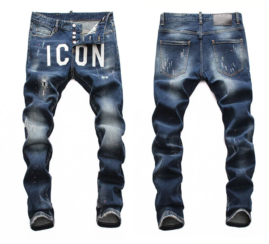 Европейские эластичные черно синие мужские джинсовые брюки dsq облегающие джинсы