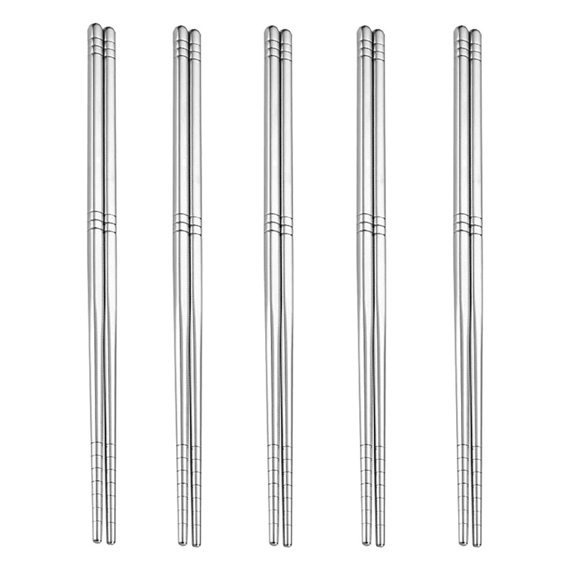 

2/3/5 Pairs Stainless Steel Chopsticks Chinese Style Healthy Lightweight Chopsticks Metal Non-slip Design Kitchen Supplies