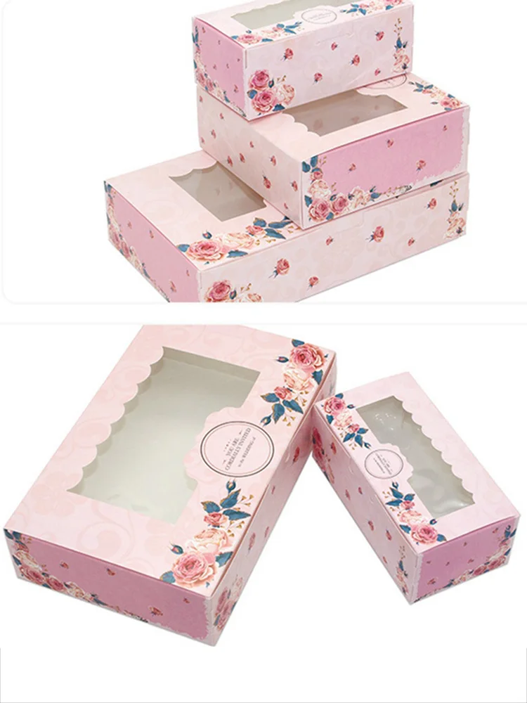 

10PCS Pink Cute Packing Cardboard Box Wedding Favors Gift Cookie Box For Candy Cake Paper PVC Window Craft Box