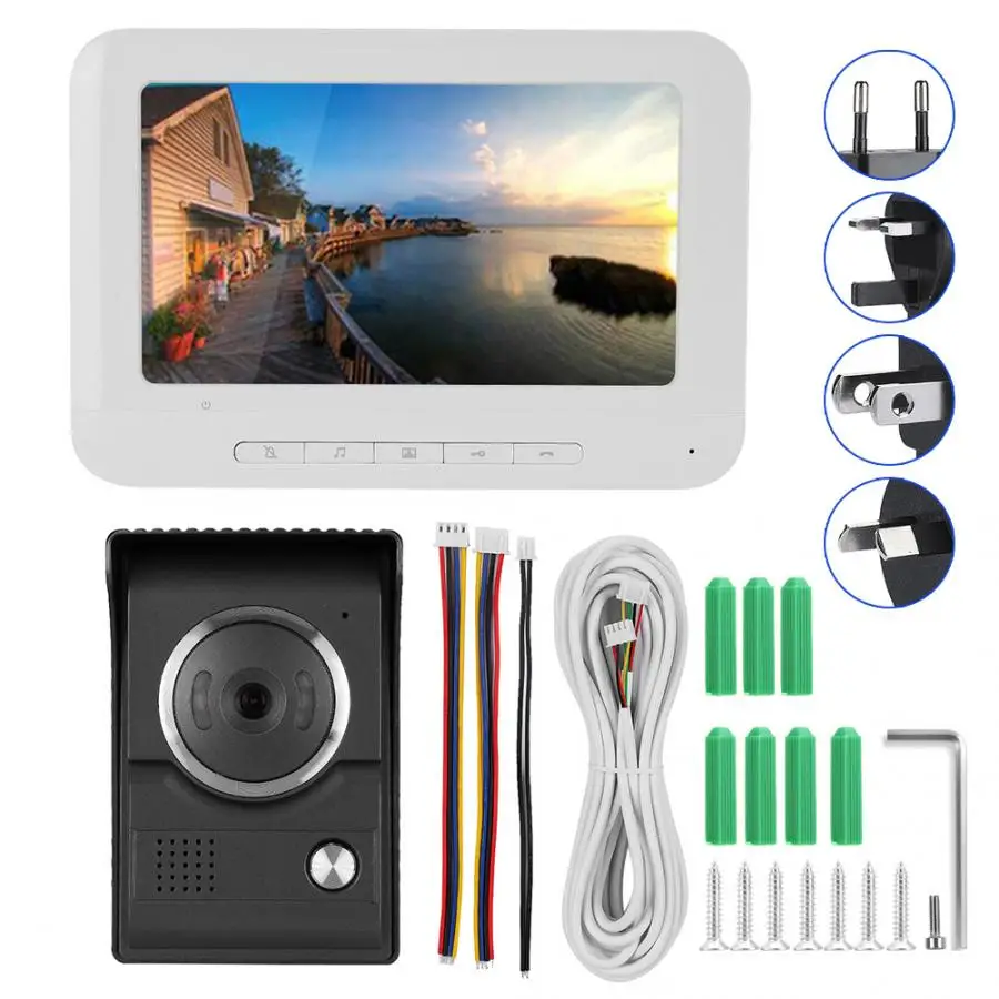 7-дюймовый ИК TFT-LCD Цвет HD видео домофон монитор дверной звонок и наблюдение 100-240V