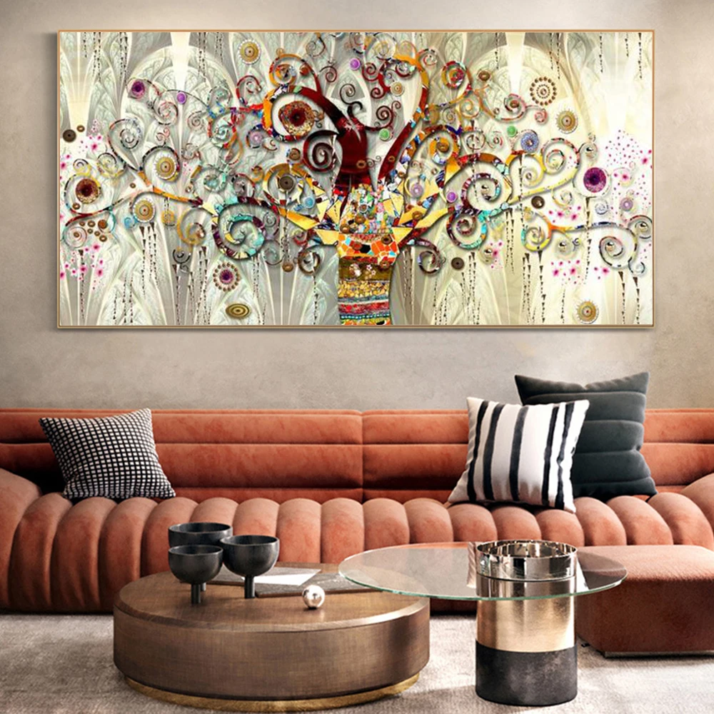 

New Canvas Painting Tree Of Life Wall Paintings Art Posters Money Tree Landscape Fortune Color Painted Living Room Prints Nordic