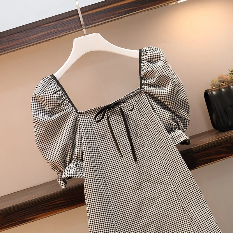 COIGARSAM 4XL размера плюс милое клетчатое женское платье новые летние платья с