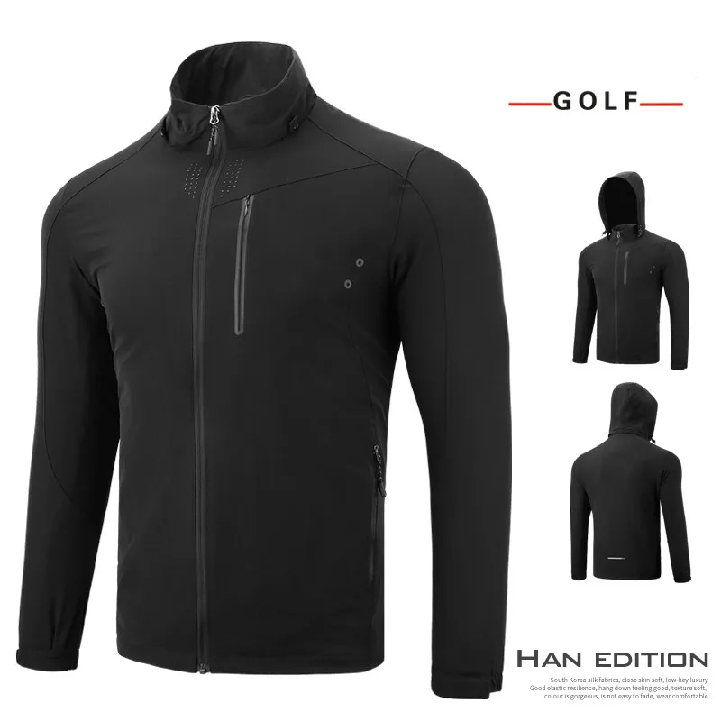Мужская куртка для гольфа спортивная со съемным капюшоном ветрозащитная и