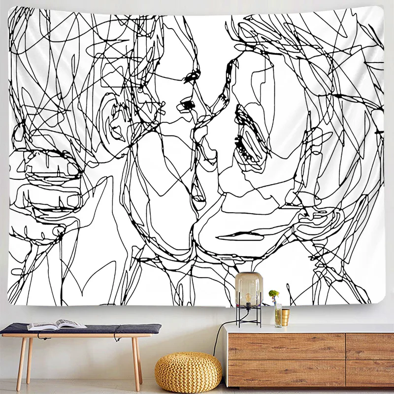 

Hippie Kiss Creative Line Draw Tapestry Wall Hanging Boho Decor s Psychedelic Abstract Carpet Wholesale Hot New Products