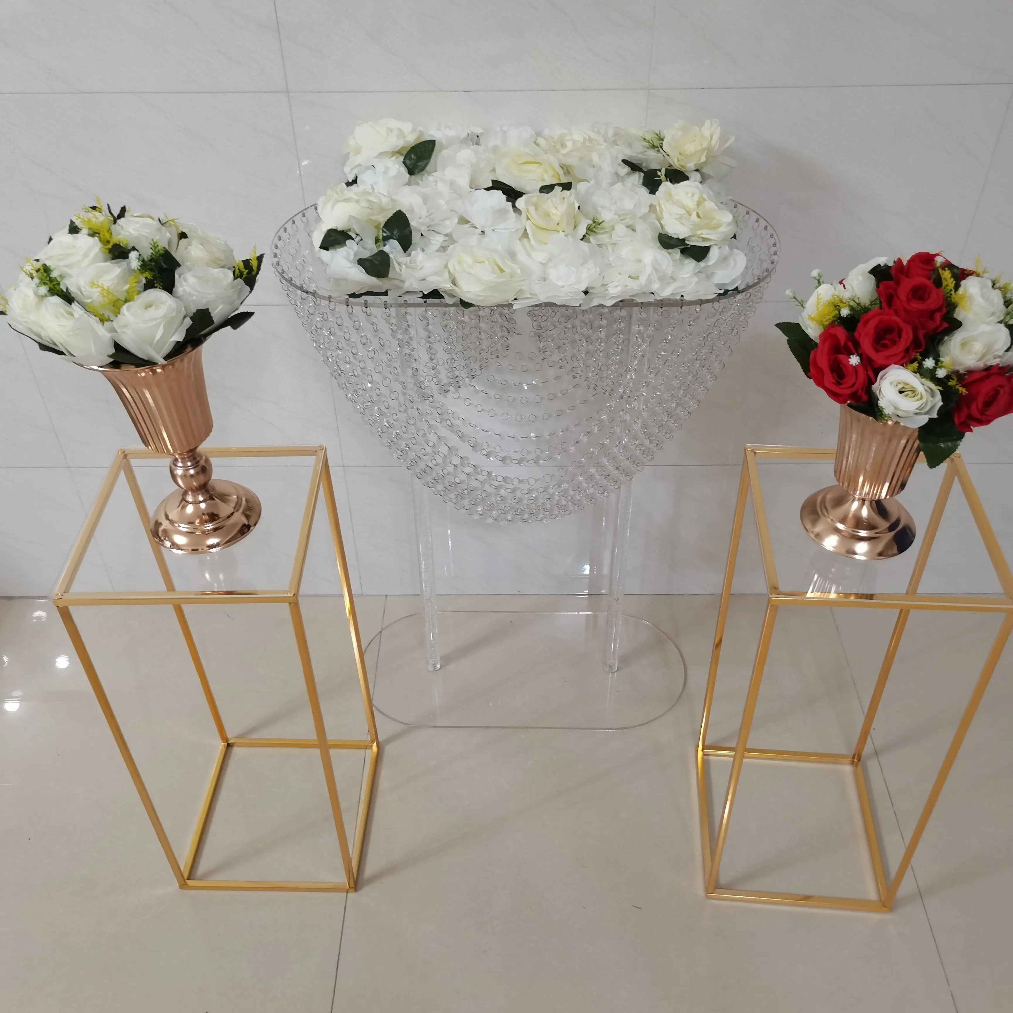 80 см высокий акриловый кристаллический стол стойка для цветов с железным