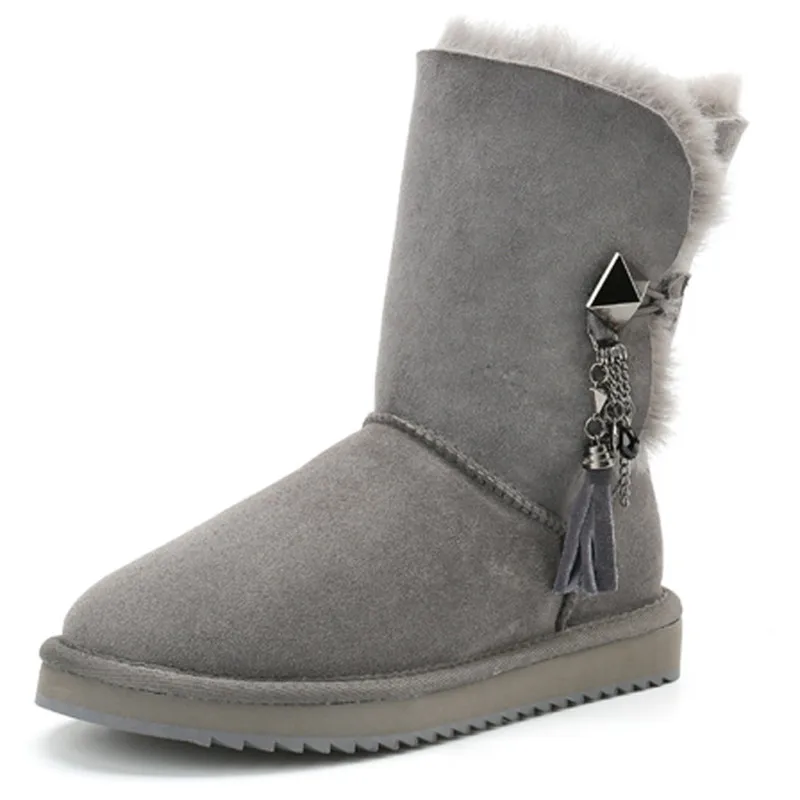 Натуральная овечья кожа Натуральный зимние ботинки на меху новая обувь Женская