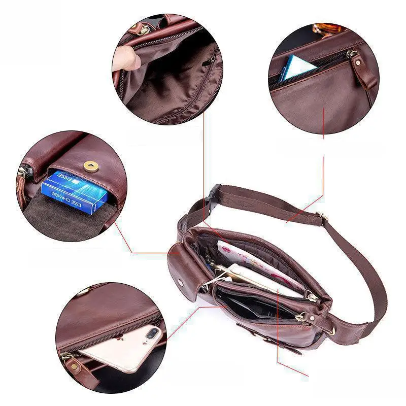 

YourSeason Retro Genuine Leather Man Waist Packs 2021 Fashion Men Soft Cowhide Messenger Small Mobile Chest Packet Bags