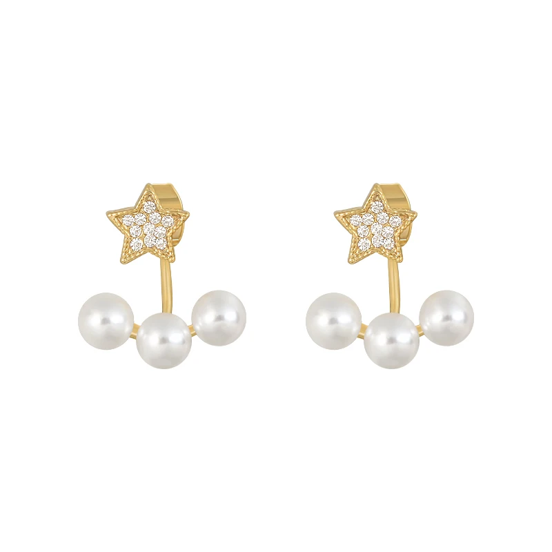 

Simple and Small Three Pearl Pendant Earrings Fashion Ladies Jewelry For Woman 2020 New Wedding Party Girls Golden Star Earrings