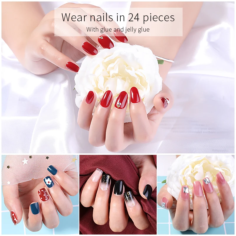 Многоразовые матовые накладные ногти с полным покрытием блестящие для красного