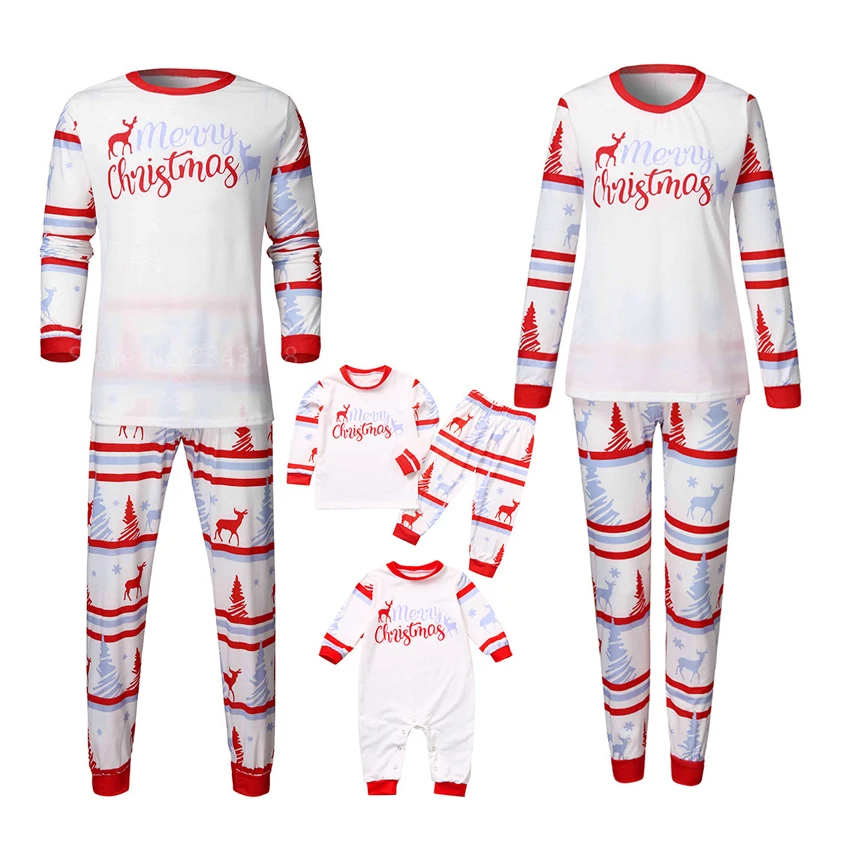 

2022 New Mom Dad and Me Merry Family Christmas Matching Pajamas Set Round Neck Long Sleeve Home Service Family Suit for Family
