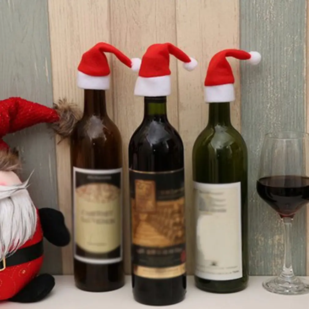 

Christmas Decorations Bottle Cap Mini Christmas Hat Tableware Flannel Cap Spoon Knife And Fork Sleeve