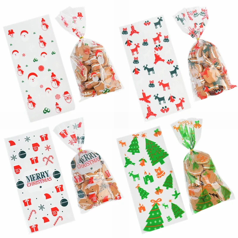 

50 шт./лот, пластиковый пакет с рождественской елкой, Санта-Клаусом, конфетный мешок для печенья, для рождественской вечеринки, подарок, Снэк, ...