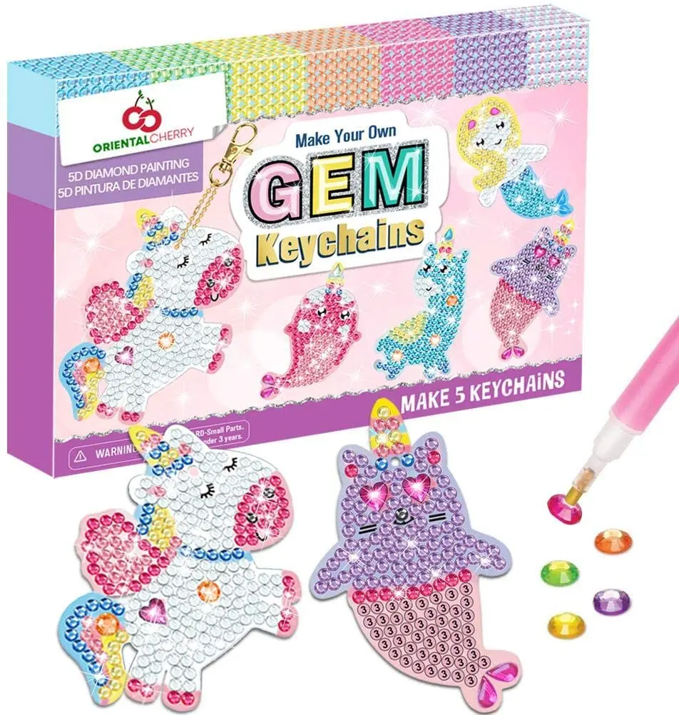 

Arts and Crafts For Kids Ages 8-12 Make Your Own GEM Keychains 5D Diamond Painting by Numbers Art Kits for Girls Toddler Ages