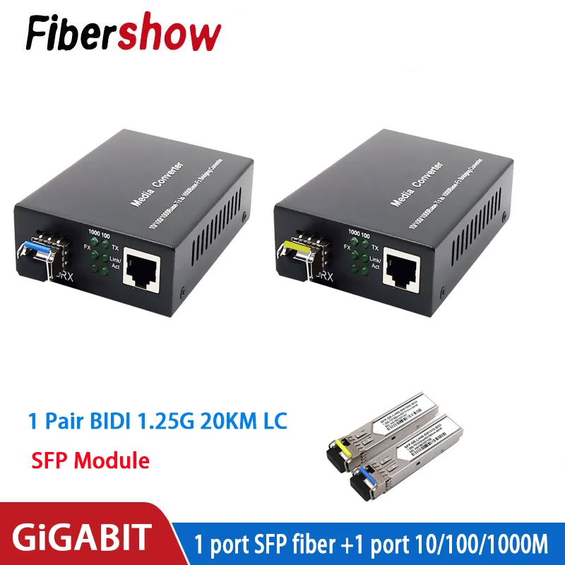 Медиаконвертер с 1 портом sfp на 1 rj45 гигабитный Волоконно-Оптический ...