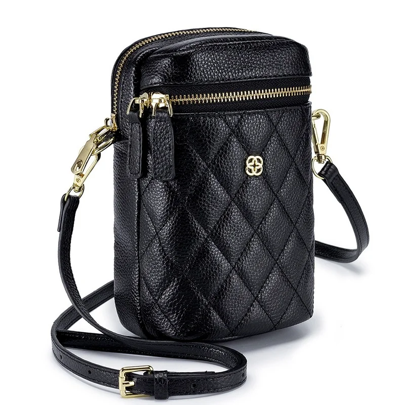 

Double Zipper Mobile Phone Bag Designer Woman Leather Handbag Small Luxury Shoulder Bag Ladies Genuine Leather Messenger Bags