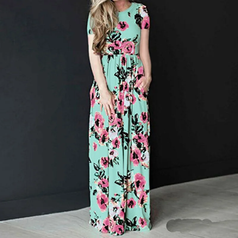 Женское платье макси с коротким рукавом белое Повседневное в пол цветочным