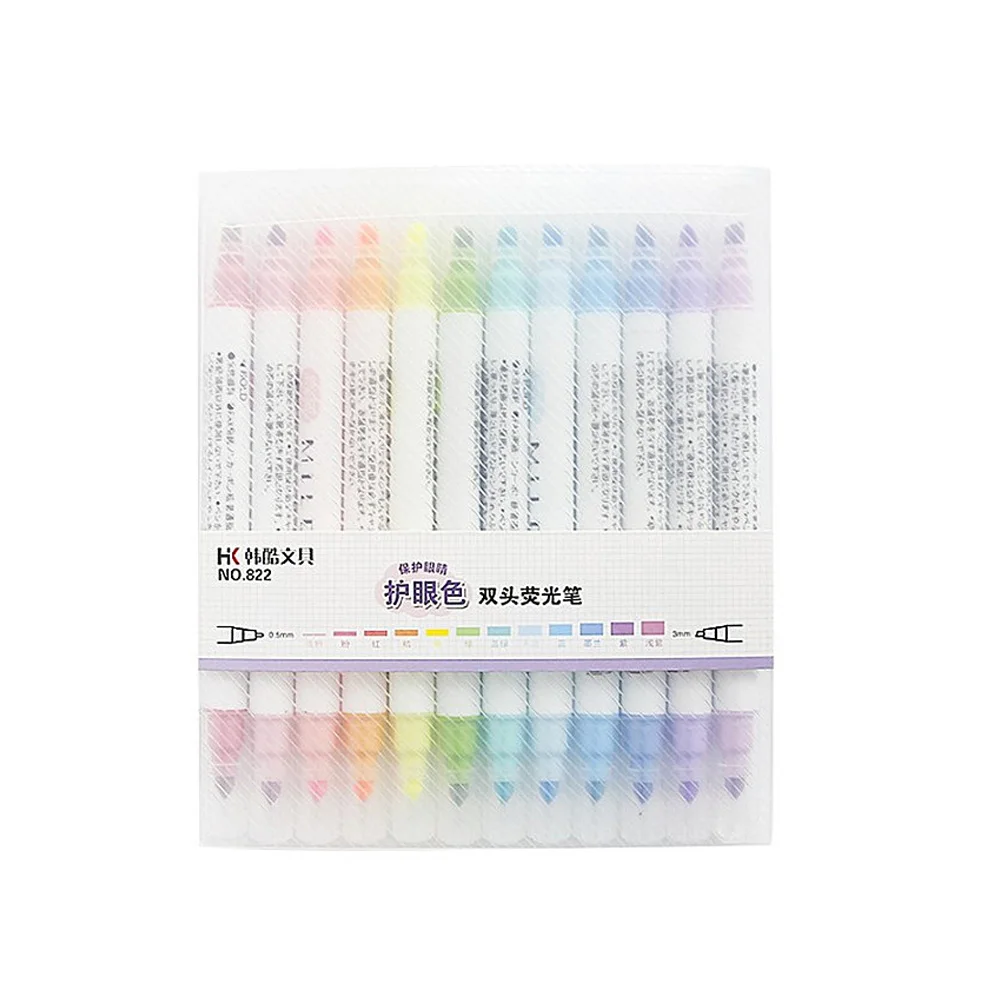 12 шт./партия хайлайтер канцелярские Мягкие накладки двуглавая флуоресцентная