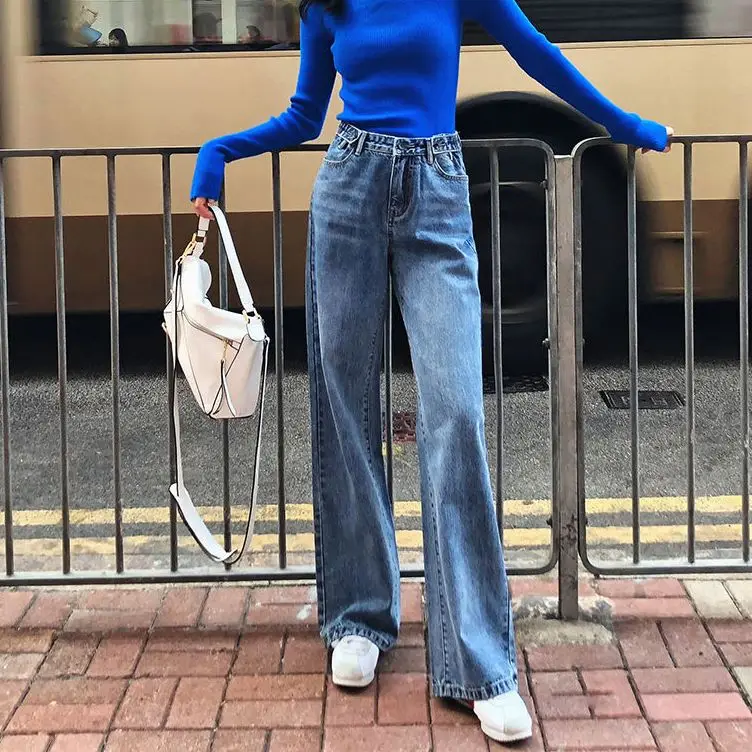 Популярные женские джинсы с высокой талией свободные для отдыха модные